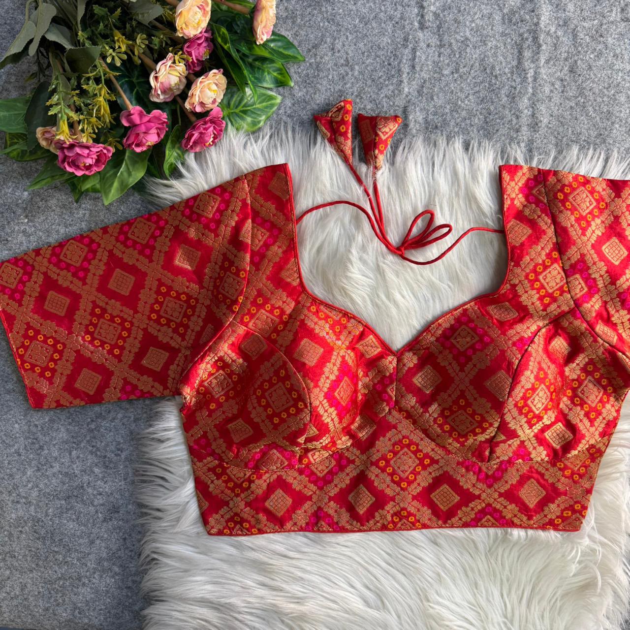 Sabyasachi-Style Patoda Banarasi Blouse-Red